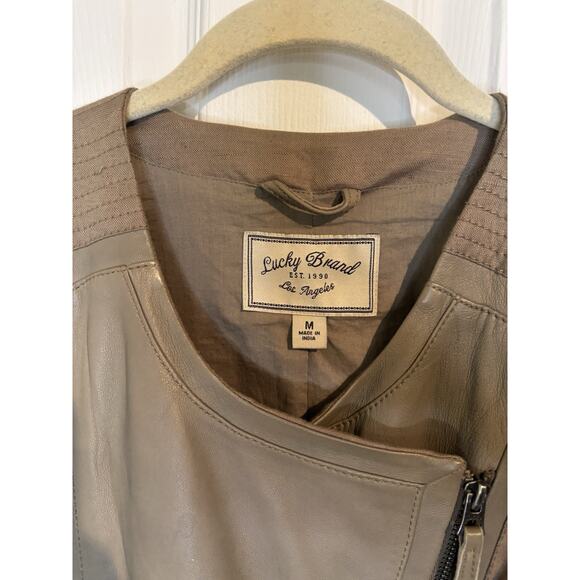 Lucky Brand Lamb Leather Linen Moto Mixed Media Jacket Size Medium Fall Jacket - Picture 4 of 8